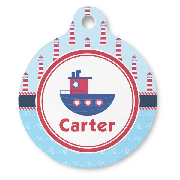 Custom Light House & Waves Round Pet ID Tag (Personalized)