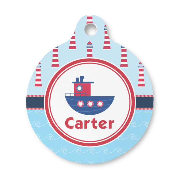 Custom Light House & Waves Round Pet ID Tag - Small (Personalized)