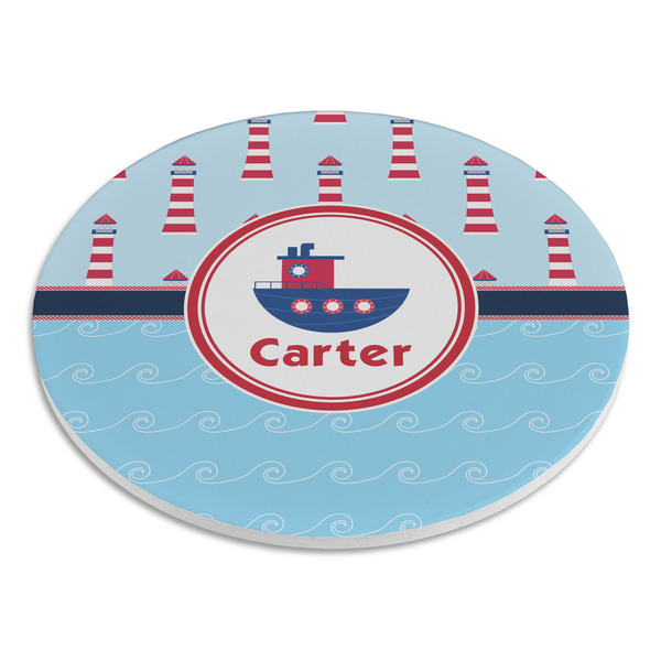 Light House & Waves Round Stone Trivet - Angle View