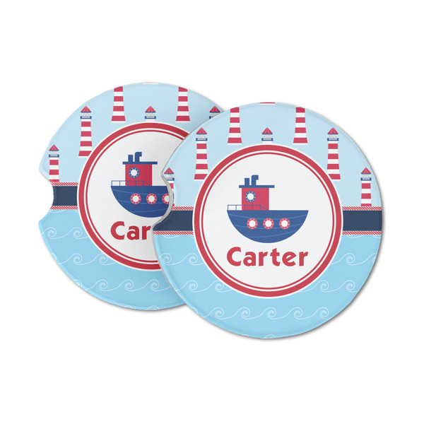 Custom Light House & Waves Sandstone Car Coasters - Set of 2 (Personalized)