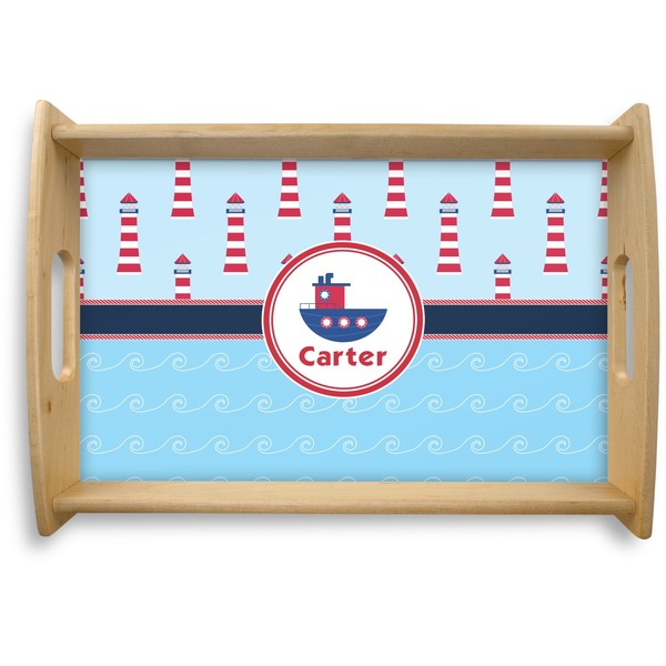 Custom Light House & Waves Natural Wooden Tray - Small (Personalized)