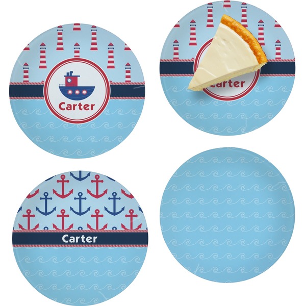 Custom Light House & Waves Set of 4 Glass Appetizer / Dessert Plate 8" (Personalized)