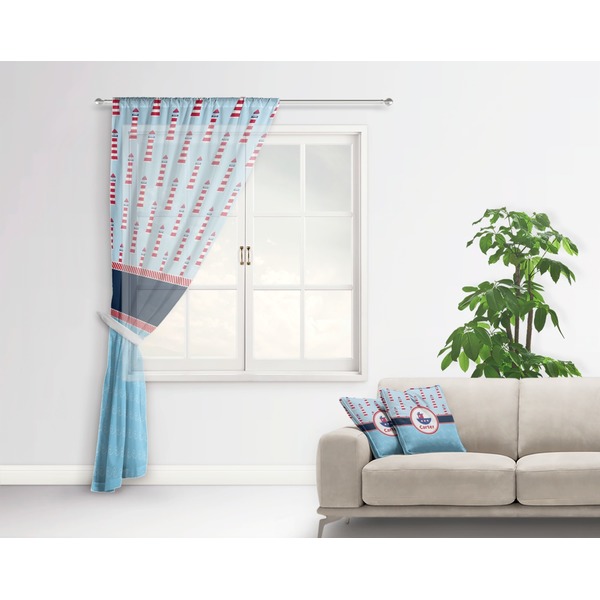 Light House & Waves Sheer Curtain With Window and Rod - in Room Matching Pillow