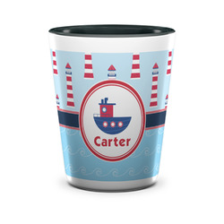 Light House & Waves Ceramic Shot Glass - 1.5 oz - Two Tone - Set of 4 (Personalized)