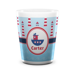 Light House & Waves Ceramic Shot Glass - 1.5 oz - White - Set of 4 (Personalized)