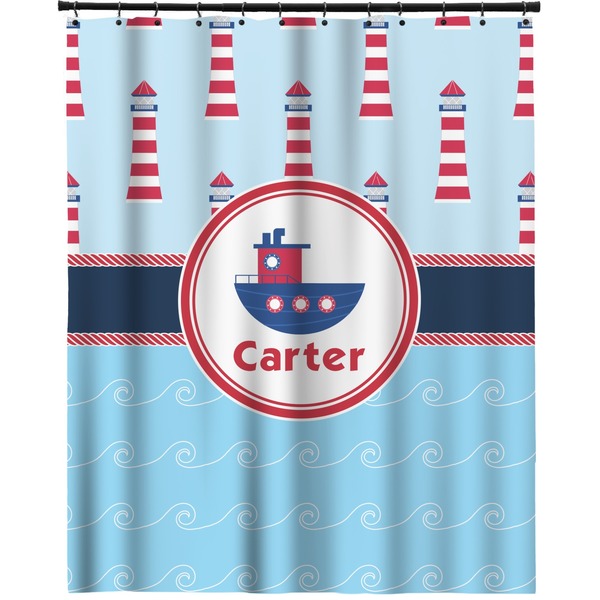 Custom Light House & Waves Extra Long Shower Curtain - 70"x84" (Personalized)