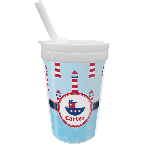 Custom Light House & Waves Sippy Cup with Straw (Personalized)