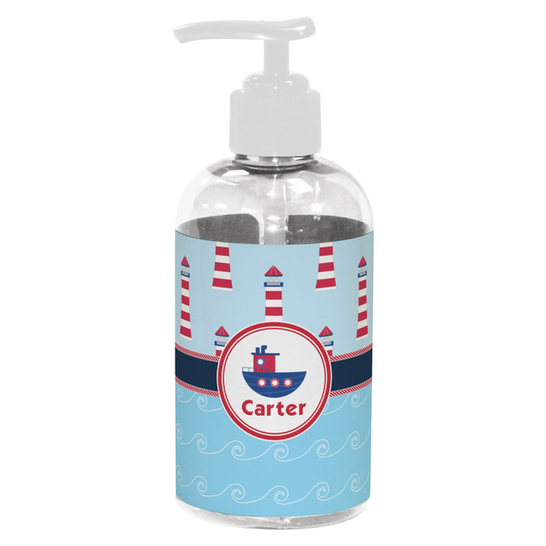 Custom Light House & Waves Plastic Soap / Lotion Dispenser (8 oz - Small - White) (Personalized)