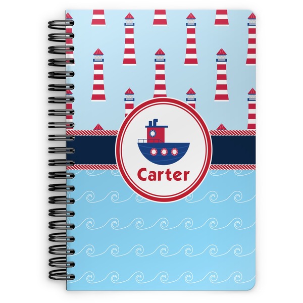 Custom Light House & Waves Spiral Notebook - 7x10 w/ Name or Text
