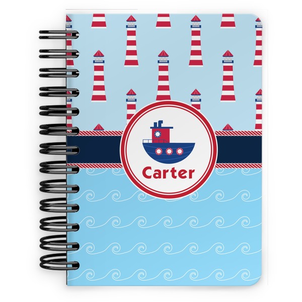 Custom Light House & Waves Spiral Notebook - 5x7 w/ Name or Text