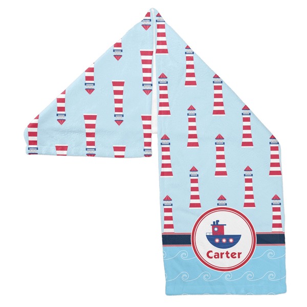 Light House & Waves Sports Towel Folded - Both Sides Showing