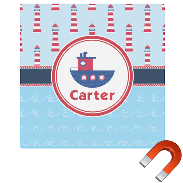 Custom Light House & Waves Square Car Magnet - 10" (Personalized)