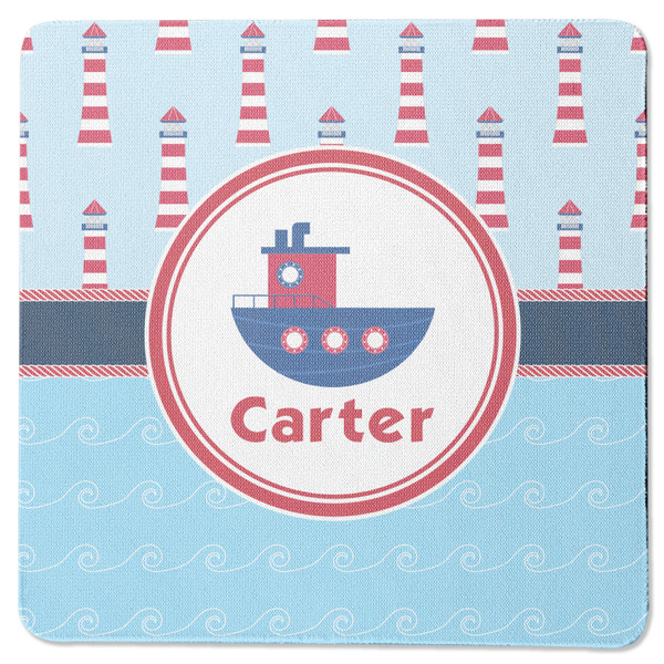Custom Light House & Waves Square Rubber Backed Coaster (Personalized)