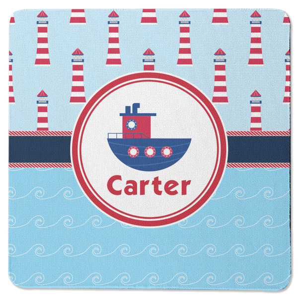 Custom Light House & Waves Square Rubber Backed Coaster (Personalized)