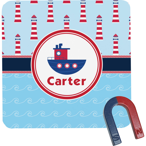 Custom Light House & Waves Square Fridge Magnet (Personalized)