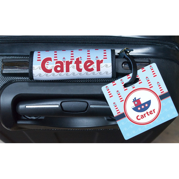 Light House & Waves Square Luggage Tag & Handle Wrap - In Context