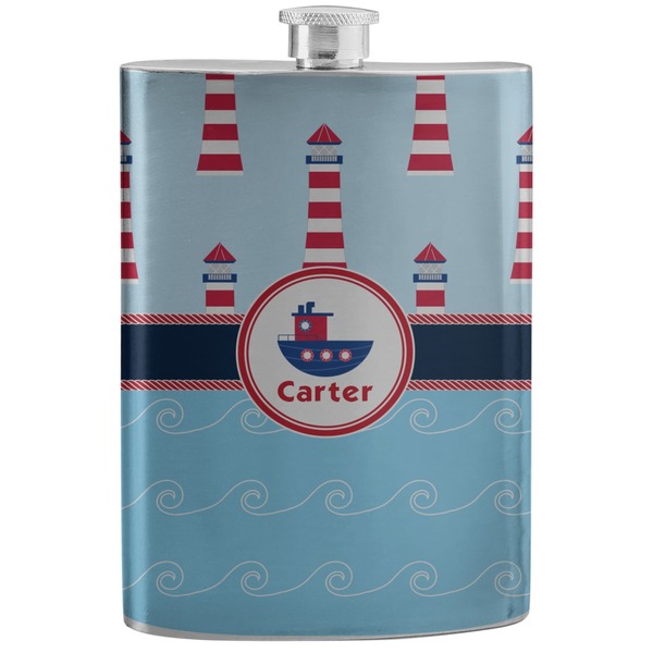 Custom Light House & Waves Stainless Steel Flask (Personalized)