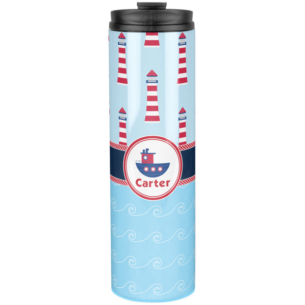 Custom Light House & Waves Stainless Steel Skinny Tumbler - 20 oz (Personalized)