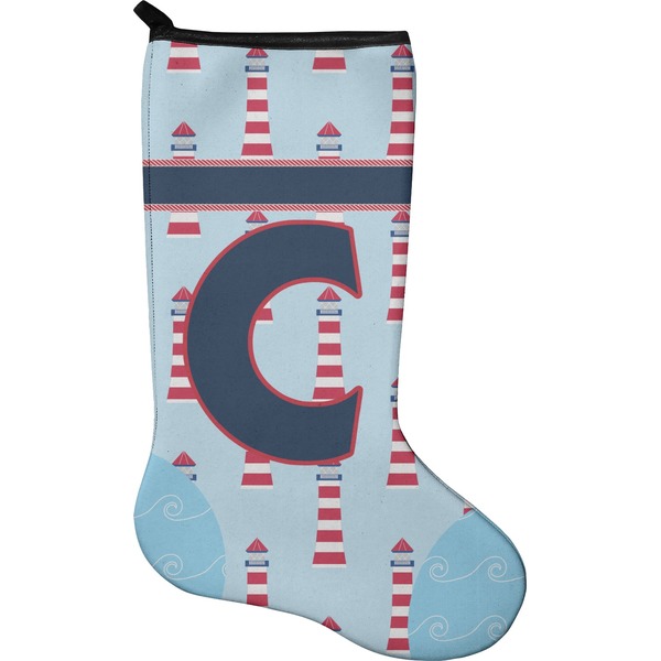 Custom Light House & Waves Holiday Stocking - Neoprene (Personalized)