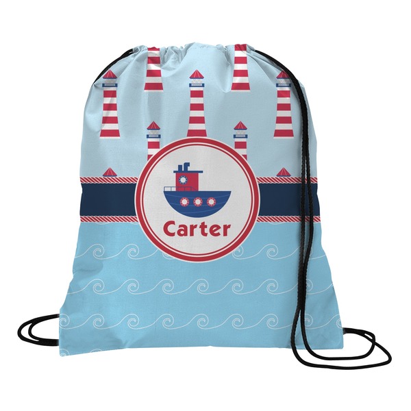 Custom Light House & Waves Drawstring Backpack - Large (Personalized)