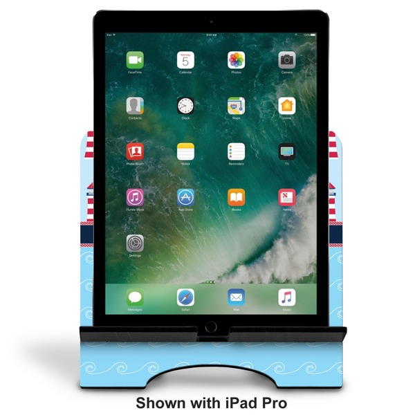 Light House & Waves Stylized Tablet Stand - Front with ipad