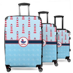 Light House & Waves 3 Piece Luggage Set - 20" Carry On, 24" Medium Checked, 28" Large Checked (Personalized)