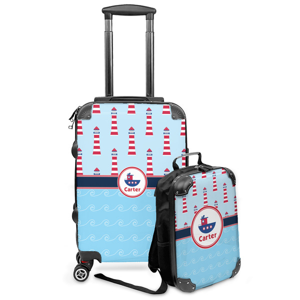 Custom Light House & Waves Kids 2-Piece Luggage Set - Suitcase & Backpack (Personalized)