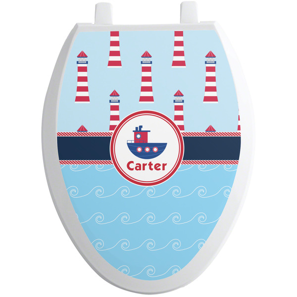 Custom Light House & Waves Toilet Seat Decal - Elongated (Personalized)