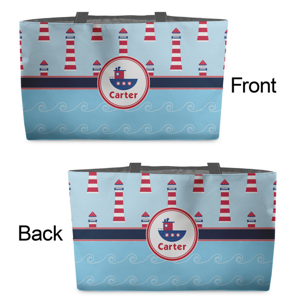 Light House & Waves Tote w/Black Handles - Front & Back Views