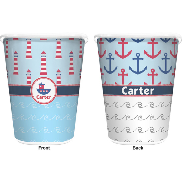 Light House & Waves Trash Can White - Front and Back - Apvl