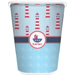 Light House & Waves Waste Basket - Double Sided (White) (Personalized)