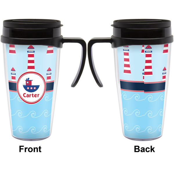 Light House & Waves Travel Mug with Black Handle - Approval