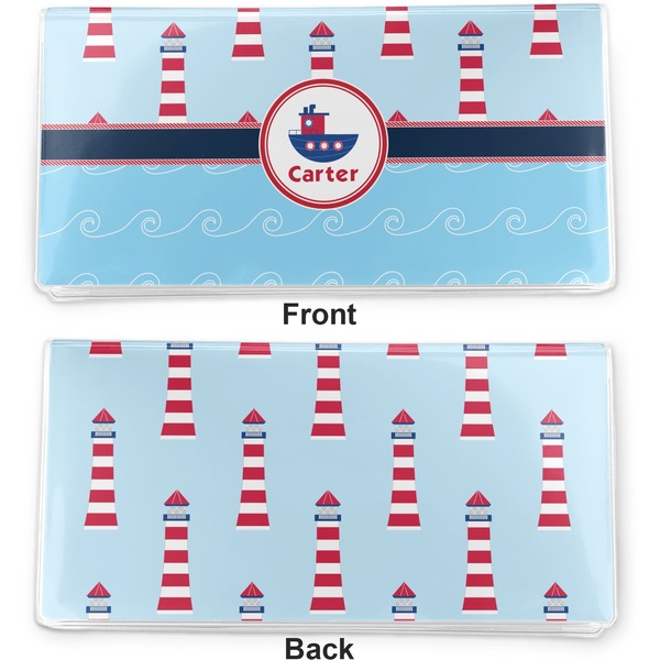 Light House & Waves Vinyl Check Book Cover - Front and Back