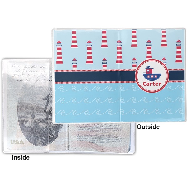 Light House & Waves Vinyl Passport Holder - Flat Front and Back