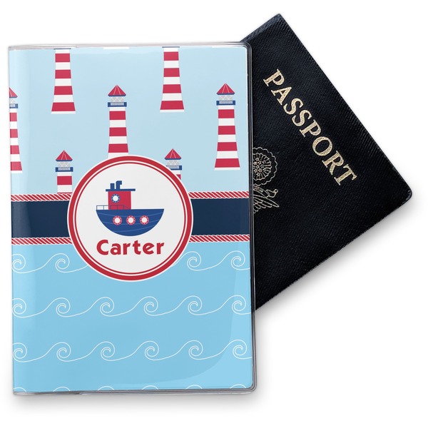 Custom Light House & Waves Vinyl Passport Holder (Personalized)