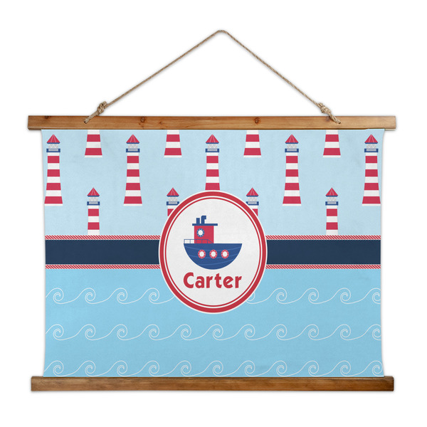 Custom Light House & Waves Wall Hanging Tapestry - Wide (Personalized)