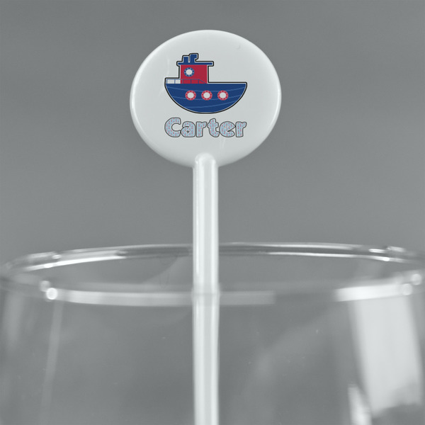 Light House & Waves White Plastic 5.5" Stir Stick - Round - Main