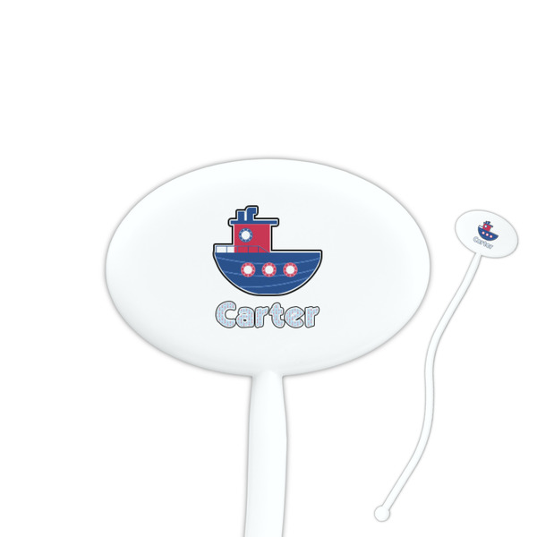 Custom Light House & Waves 7" Oval Plastic Stir Sticks - White - Double Sided (Personalized)