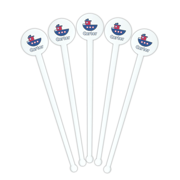 Light House & Waves White Plastic 7" Stir Stick - Round - Fan View