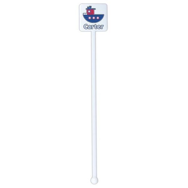 Light House & Waves White Plastic Stir Stick - Single Sided - Square - Single Stick
