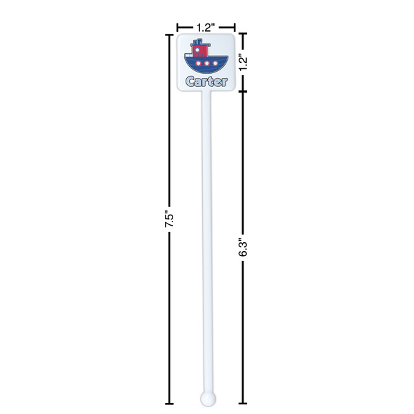 Light House & Waves White Plastic Stir Stick - Square - Dimensions
