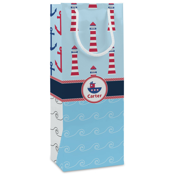 Custom Light House & Waves Wine Gift Bags (Personalized)