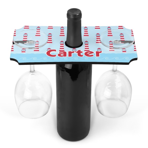 Custom Light House & Waves Wine Bottle & Glass Holder (Personalized)