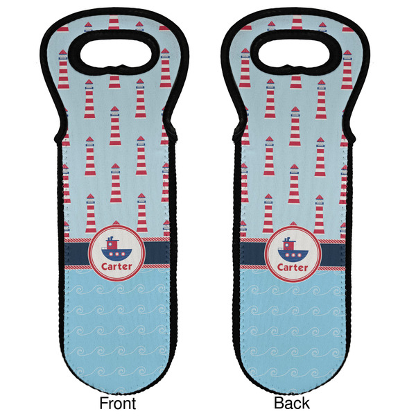 Light House & Waves Wine Tote Front & Back