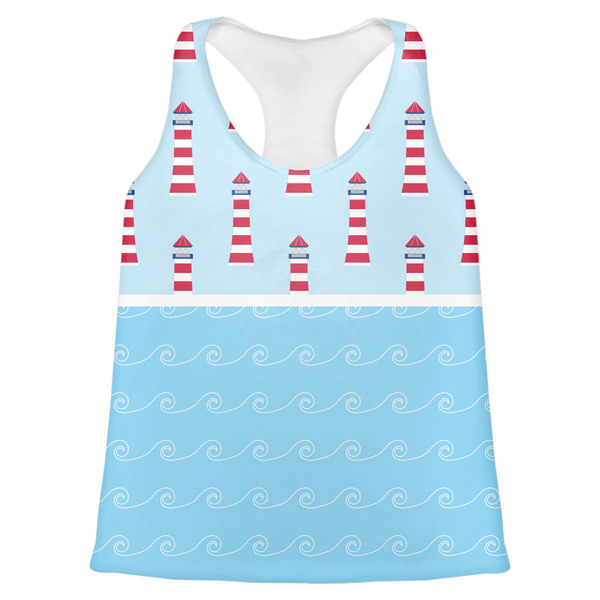 Custom Light House & Waves Womens Racerback Tank Top - 2X Large