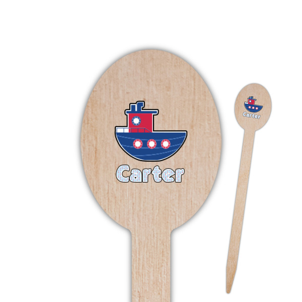 Custom Light House & Waves Oval Wooden Food Picks - Single Sided (Personalized)