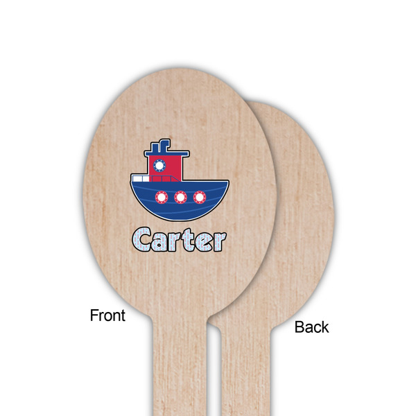 Light House & Waves Wooden Food Pick - Oval - Single Sided - Front & Back