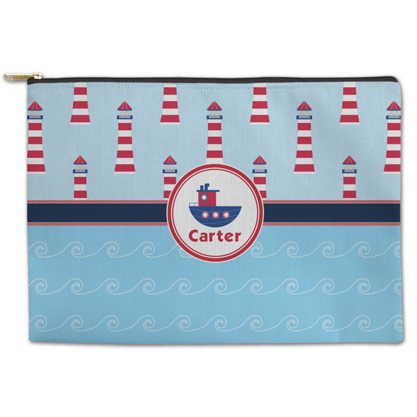 Custom Light House & Waves Zipper Pouch - Large - 12.5"x8.5" (Personalized)