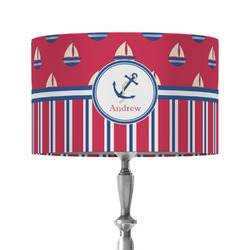 Sail Boats & Stripes 12" Drum Lamp Shade - Fabric (Personalized)