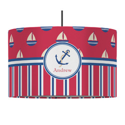 Sail Boats & Stripes 12" Drum Pendant Lamp - Fabric (Personalized)